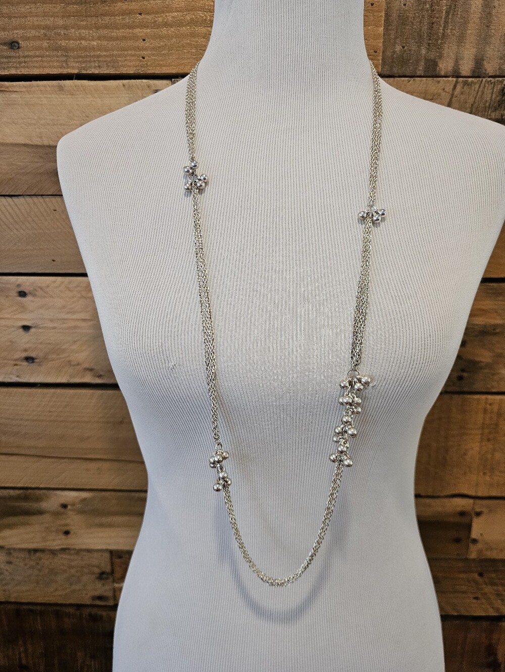 Vintage LBMDJ Multi-strand Silvertone Chain Necklace W/ Bead Clusters